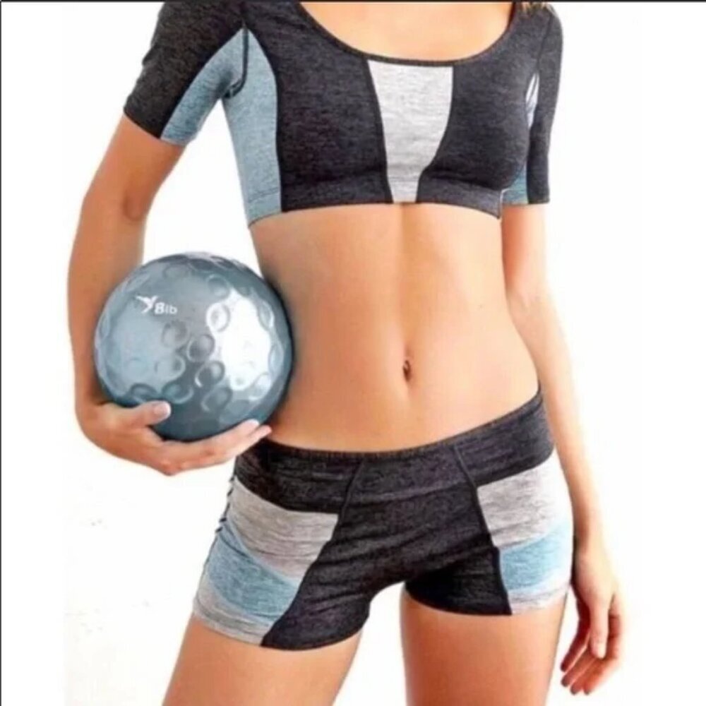 NWT FP Movement by FREE PEOPLE Six Pack Grey Color Block Crop Top & Shorts Set S